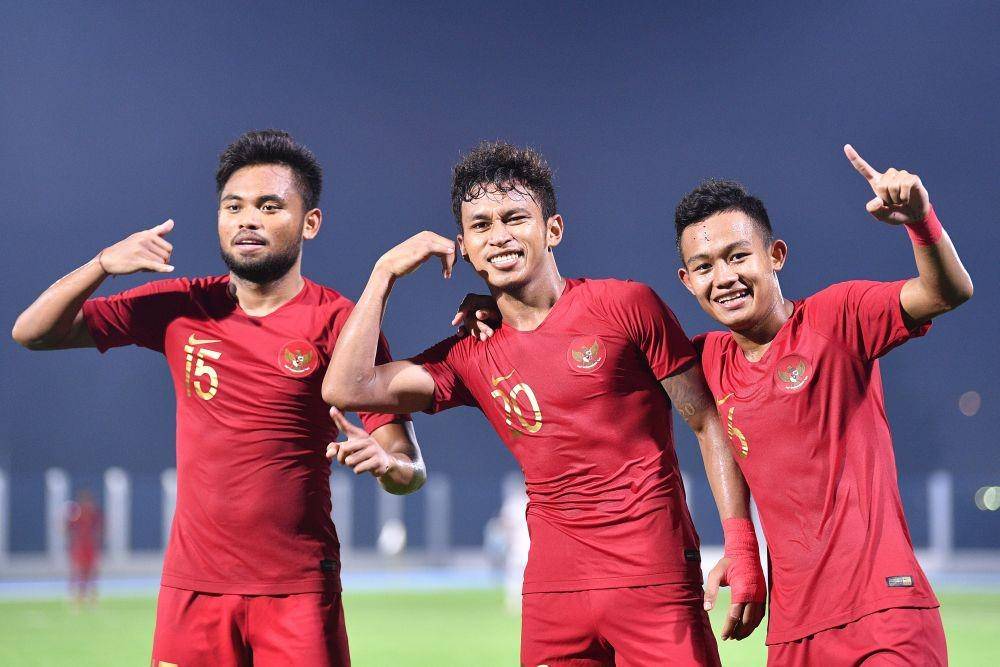 Timnas U-22 berhasil meraih kemenangan 4-0 atas Laos sekaligus memastikan lolos ke babak semifinal SEA Games 2019 pada Kamis (5/12)ANTARA FOTO/Sigid Kurniawan/wsj.
