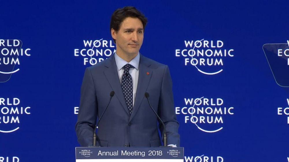 Perdana Menteri Kanada Justin Trudeau saat berbicara di World Economic Forum di Davos, Swiss, pada 25 Januari 2018. YouTube/World Economic Forum