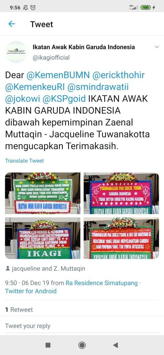 Karangan bunga Terimakasih BUMN dari IKAGI (Twitter/@ikagiofficial)