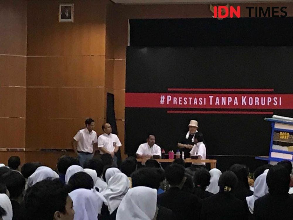 Acara pentas seni Prestasi Tanpa Korupsi di SMKN 57, Jakarta Selatan, Senin 9 Desember 2019 (IDN Times/Teatrika Handiko Putri)