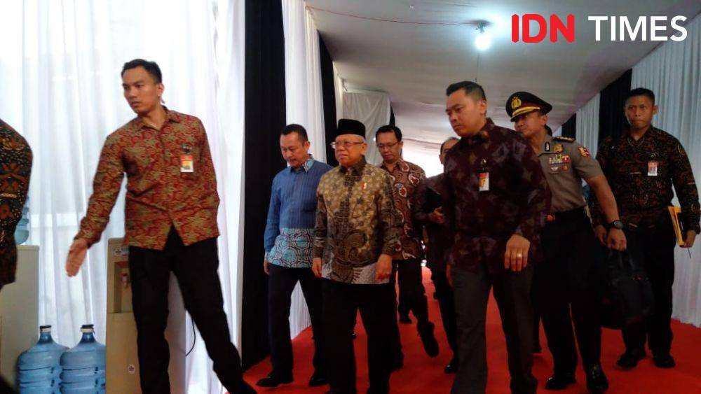 Wakil Presiden RI Ma'aruf Amin tiba di Launching Survei “Refleksi 20 Tahun Undang-Undang No. 39 Tahun 1999 Tentang Hak Asasi Manusia” di Kantor Komnas HAM. (IDN Times/Lia Hutasoit)