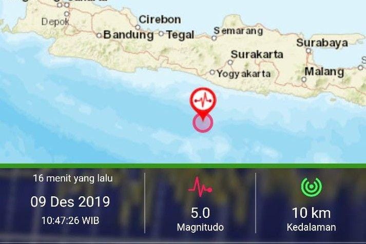 Gempa di Barat Daya Gunungkidul. Tangkapan Layar Aplikasi BMKG
