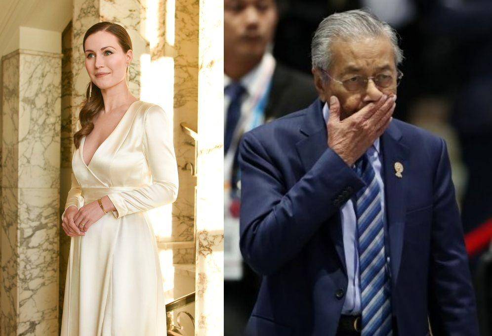 Perdana Menteri Finlandia, Sanna Marin, dan Perdana Menteri Malaysia, Mahathir Mohamad. Twitter.com/MarinSanna dan ANTARA FOTO/REUTERS/Athit Perawongmetha