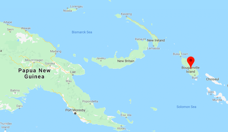 Kepulauan Bougainville, Papua Nugini, di kawasan Pasifik. Google Map