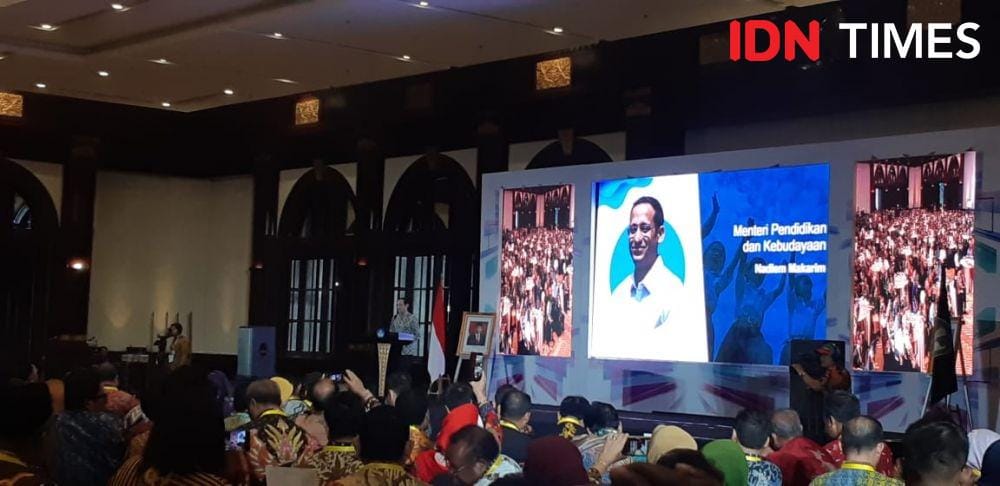 Menteri Pendidikan dan Kebudayaan, Nadiem Anwar Makarim dalam Rapat Koordinasi dengan Dinas Pendidikan Provinsi, Kabupaten/Kota se-Indonesia (IDN Times/Margith Juita Damanik)