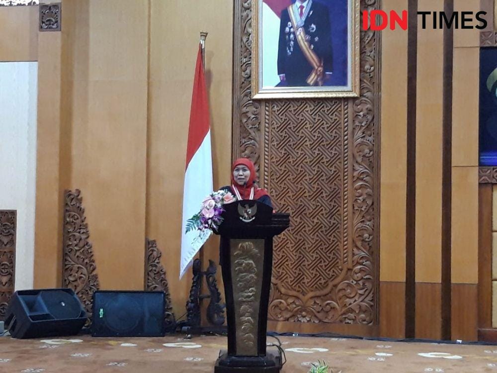 Gubernur Jatim Khofifah Indar Parawansa saat peringatan Hari Anti Korupsi Sedunia, Jumat (13/12). IDN Times/Fitria Madia