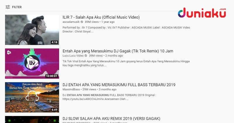 Hasil pencarian Salah Apa Aku, yang pasti ada DJ Gagak-nya. duniaku.com/Adhitya Daniel