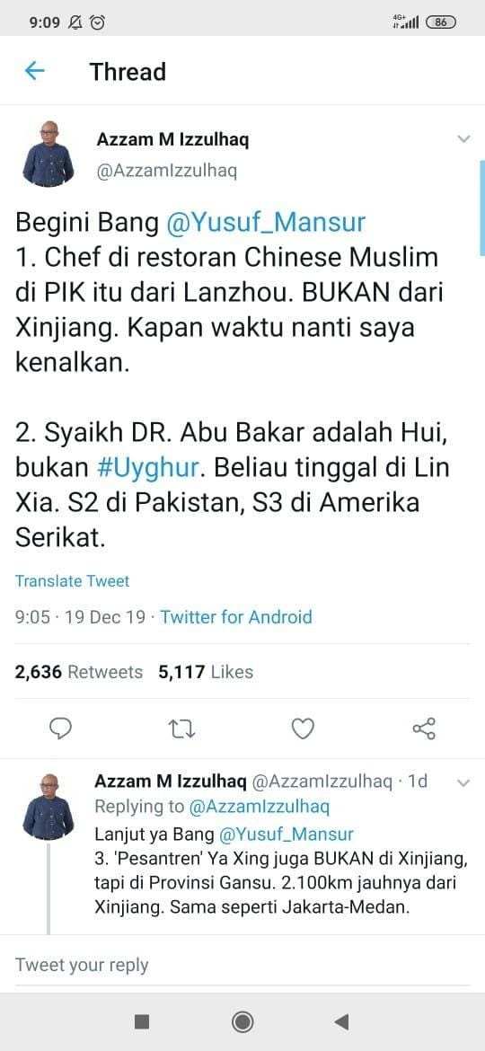 Pernyataan Azzam tentang pernyataan Yusuf Mansur (Twitter/@Azzamlzzulhaq)