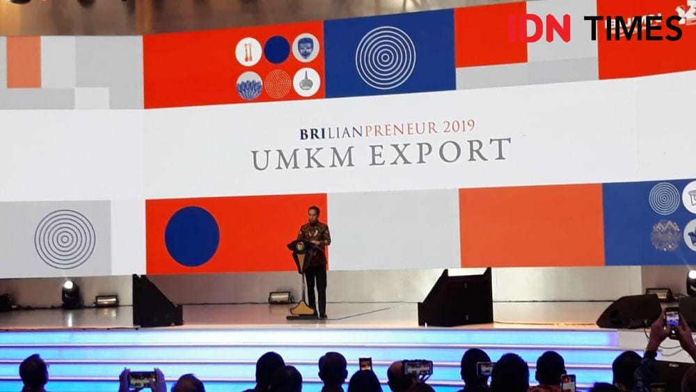 Presiden Jokowi memberi sambutan di acara Brilianpreneur UMKM Export, di JCC, Jakarta Selatan, Jumat 20 Desember 2019 (IDN Times/Teatrika Handiko Putri)