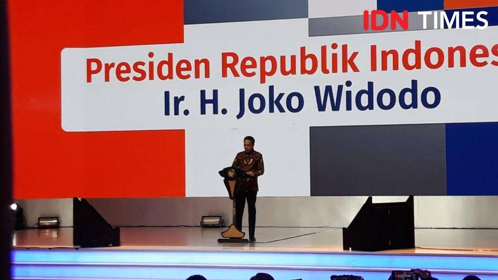 Presiden Jokowi memberi sambutan di acara Brilianpreneur UMKM Export, di JCC, Jakarta Selatan, Jumat 20 Desember 2019 (IDN Times/Teatrika Handiko Putri)