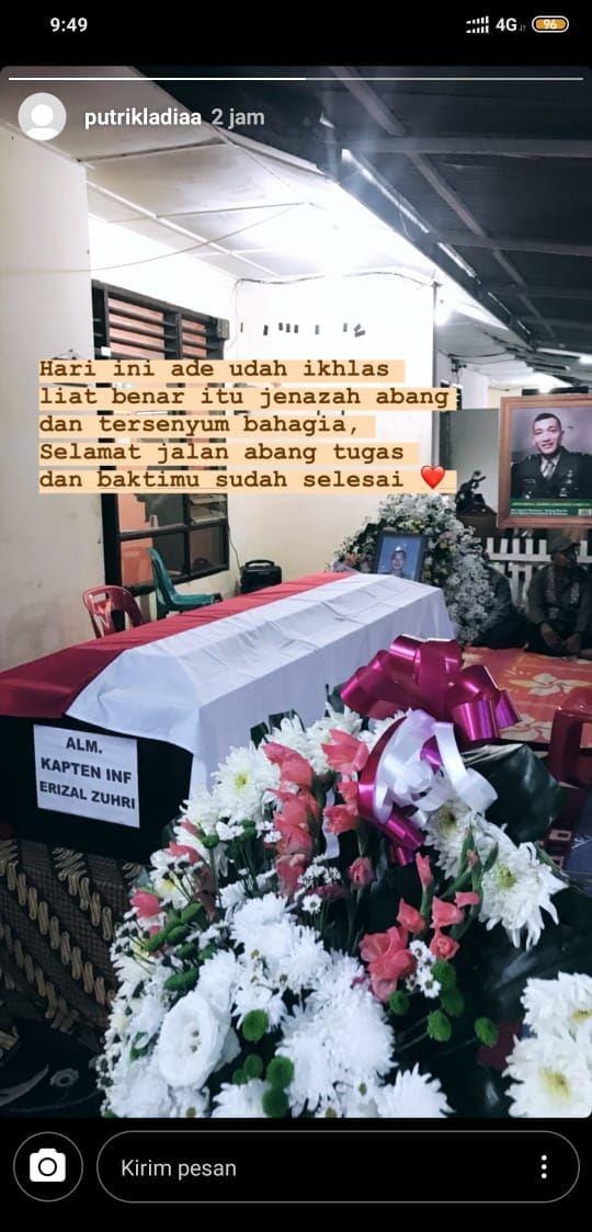 Unggahan kekasih Lettu Erizal di instagramnya (Instagram/@putrikladiaa)