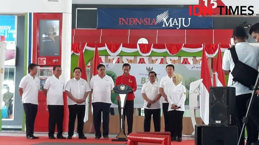 Presiden Jokowi meresmikan implementasi program biodiesel 30 persen di SPBU MT Haryono, Jakarta Selatan, Senin 23 Desember 2019 (IDN Times/Teatrika Handiko Putri)