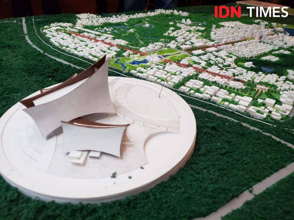 Miniatur desain pemenang sayembara ibu kota negara baru. (IDN Times/Hana Adi Perdana)