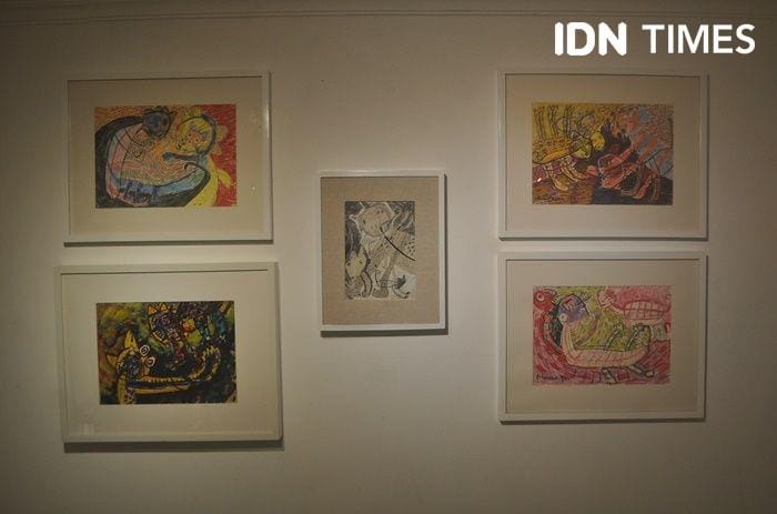 Lukisan personifikasi kucing karya Klowor Waldiyono di Jogja Galery, Yogyakarta, 22 Desember 2019. IDN Times/Pito Agustin Rudiana