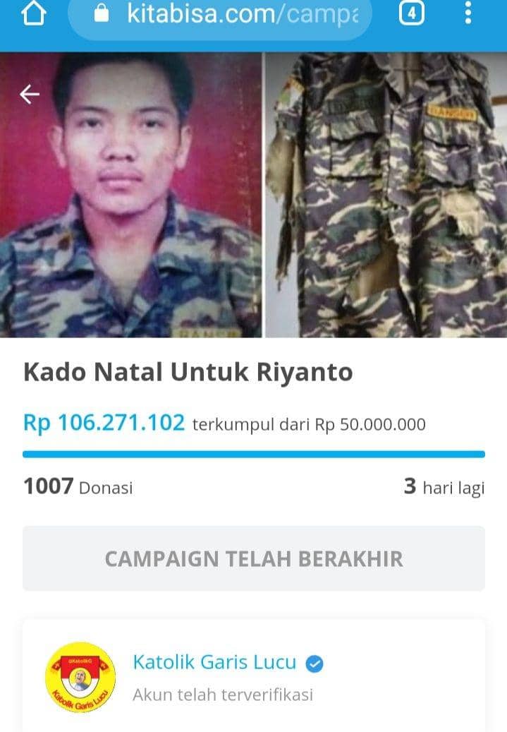 Twitter@KatolikGarisLucu berikan hadiah natal untuk Riyanto