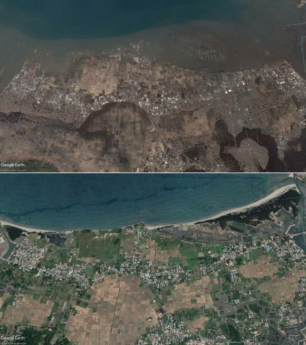 Potret satelit dulu dan sekarang Kota Banda Aceh pasca diterjang tsunami (Google Earth Pro)