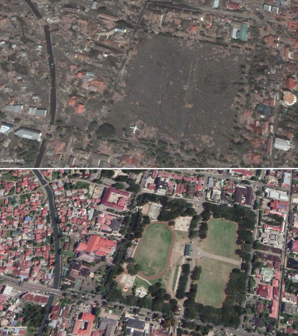 Potret satelit dulu dan sekarang Kota Banda Aceh pasca diterjang tsunami (Google Earth Pro)