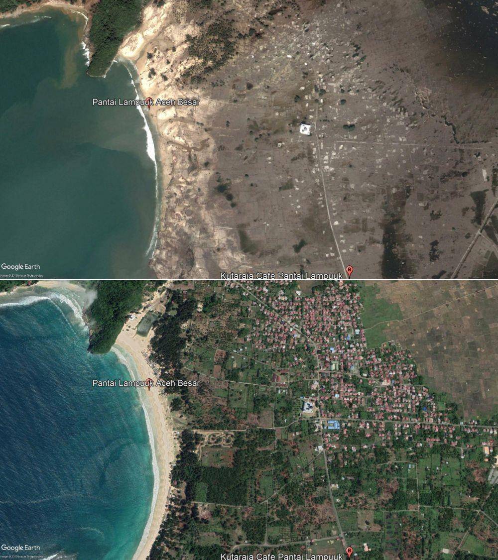 Potret satelit dulu dan sekarang Aceh pasca diterjang tsunami (Google Earth Pro)