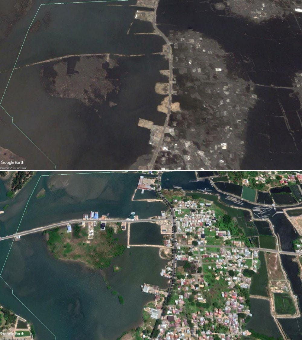 Potret satelit dulu dan sekarang Kota Banda Aceh pasca diterjang tsunami (Google Earth Pro)