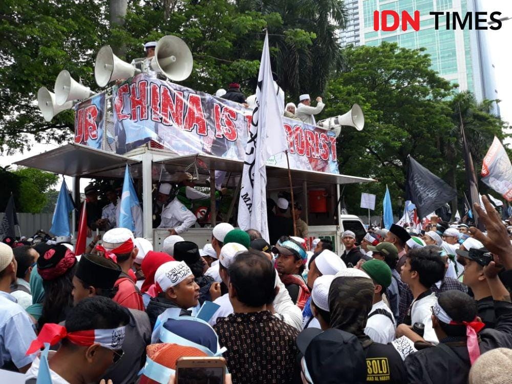 Unjuk rasa bela uighur di Kedubes Tiongkok (IDN Times/Fitang Budhi Adhitia)