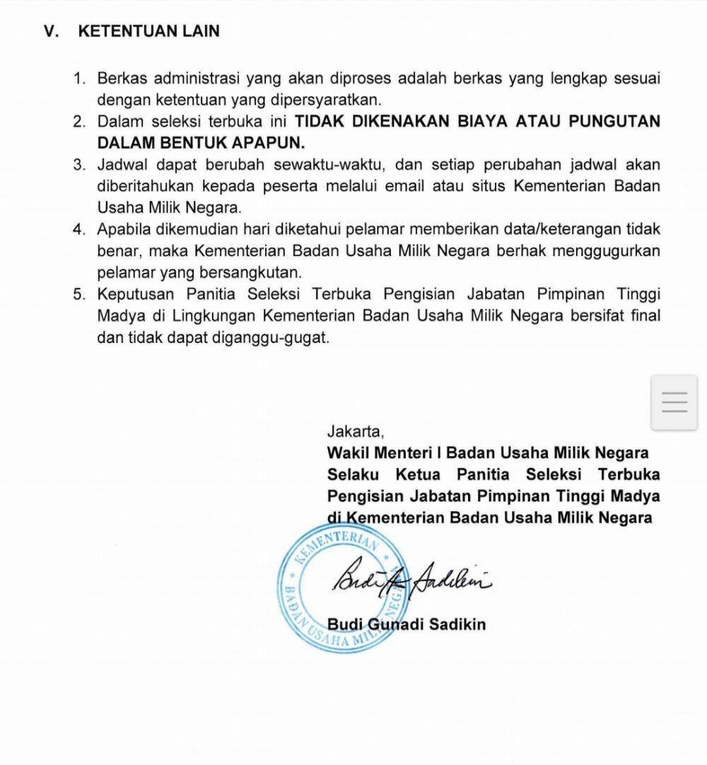 Syarat dan ketentuan lain, pendaftaran di Kementerian BUMN (Dok. Istimewa)