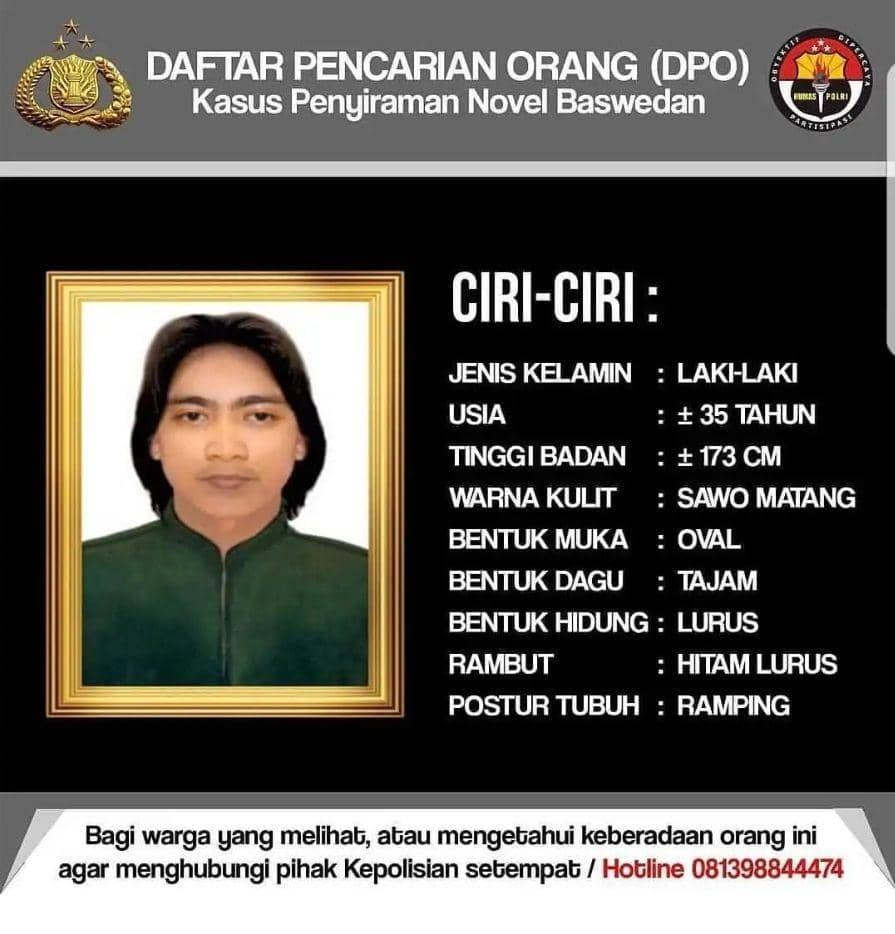 (Sketsa terduga pelaku teror ke Novel Baswedan yang pernah disebar oleh Polri) www.tribratanews.polri.go.id