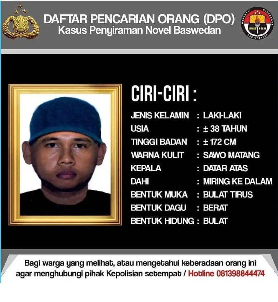 (Sketsa salah satu terduga pelaku teror ke Novel Baswedan dan pernah disebar Polri) www.tribratanews.polri.go.id