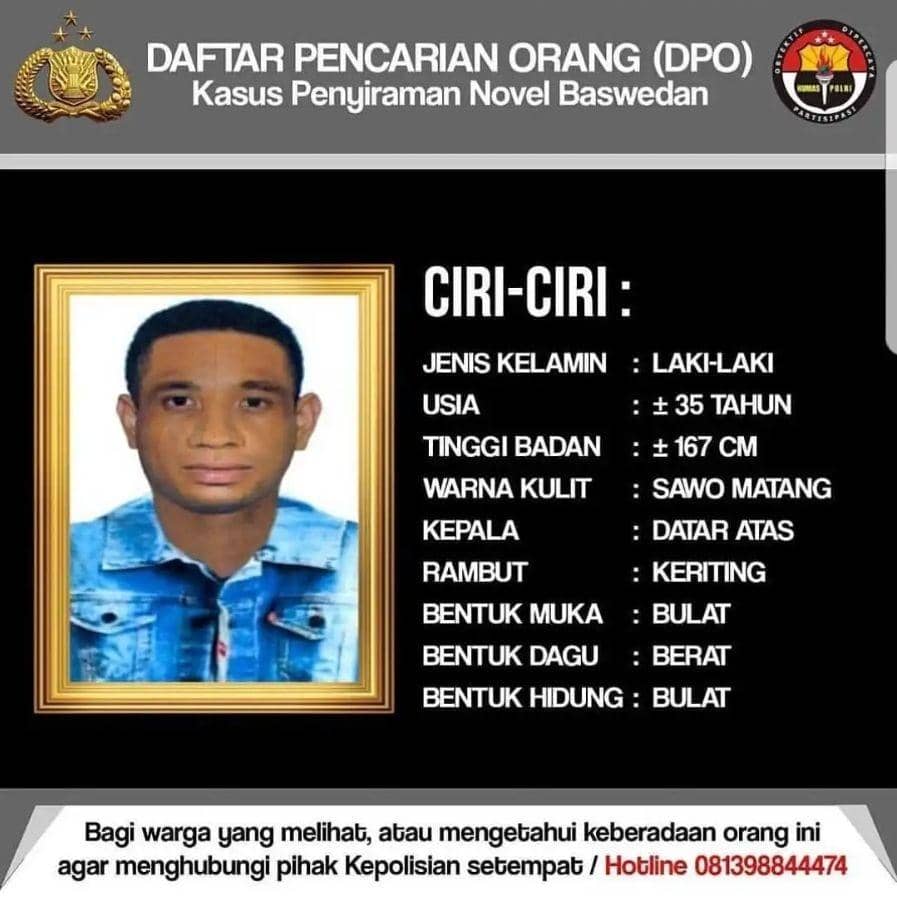 (Sketsa terduga pelaku teror ke Novel Baswedan yang pernah dirilis Polri tahun 2017) www.tribratanews.polri.go.id