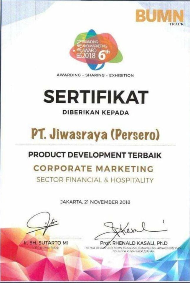 (BUMN Award yang diterima oleh Jiwasraya di tahun 2018) Istimewa