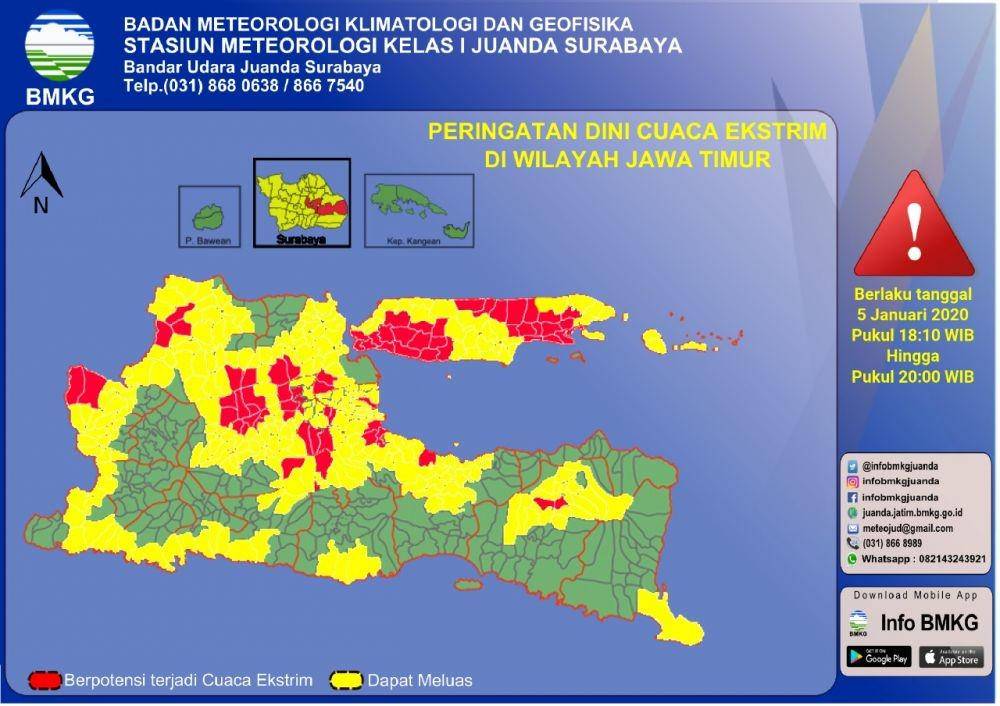 Grafis potensi cuaca ekstrem di Jawa Timur. Dok. BMKG