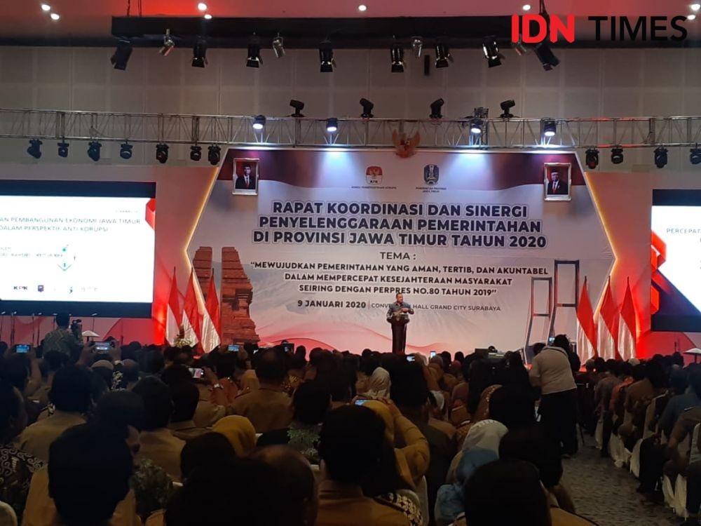 Ketua KPK Firli Bahuri saat sambutan di Rakor Kepala Daerah se-Jatim di Grand City Surabaya, Kamis (9/1). IDN Times/Ardiansyah Fajar