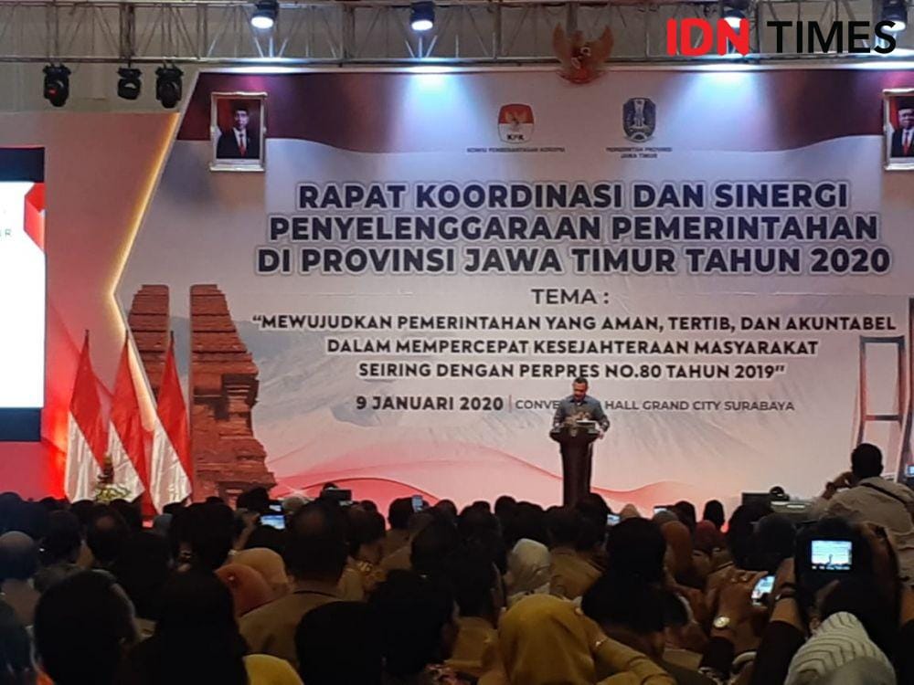 Ketua KPK Firli Bahuri saat sambutan di Rakor Kepala Daerah se-Jatim di Grand City Surabaya, Kamis (9/1). IDN Times/Ardiansyah Fajar