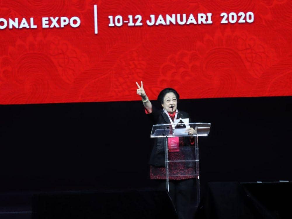 Ketua Umum PDIP Megawati Soekarnoputri saat pidato dalam rakornas dan HUT ke-47 PDIP di Kemayoran, Jakarta Pusat. (Dok. Istimewa)