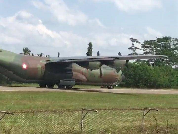 Tangkap layar dari video Pesawat Hercules C-130 yang mendarat darurat di Aceh Utara (Dok. Istimewa)