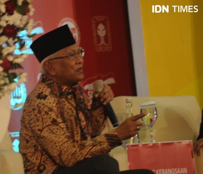 Tokoh NU KH Mustofa Bisri dalam dialog kebangsaan di Kampus UII, Sleman, 14 januari 2020. IDN Times/Pito Agustin Rudiana