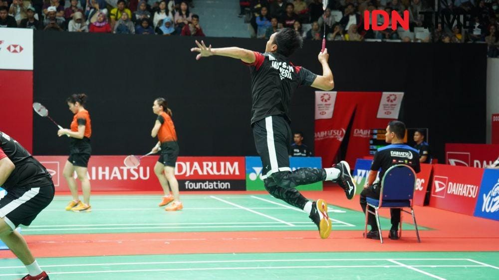 Pasangan ganda putra Indonesia, Hendra Setiawan/Mohammad Ahsan di Indonesia Masters 2020. IDN Times/Kevin Handoko