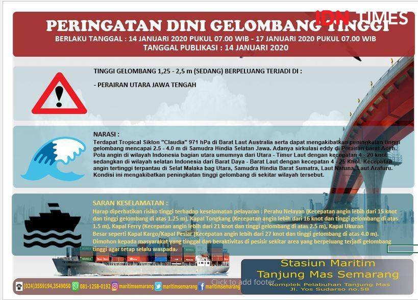 Informasi peringatn dini yang dikeluarkan Stasiun Maritim Tanjung Emas Semarang. Dok Humas Stasiun Maritim Tanjung Emas Semarang