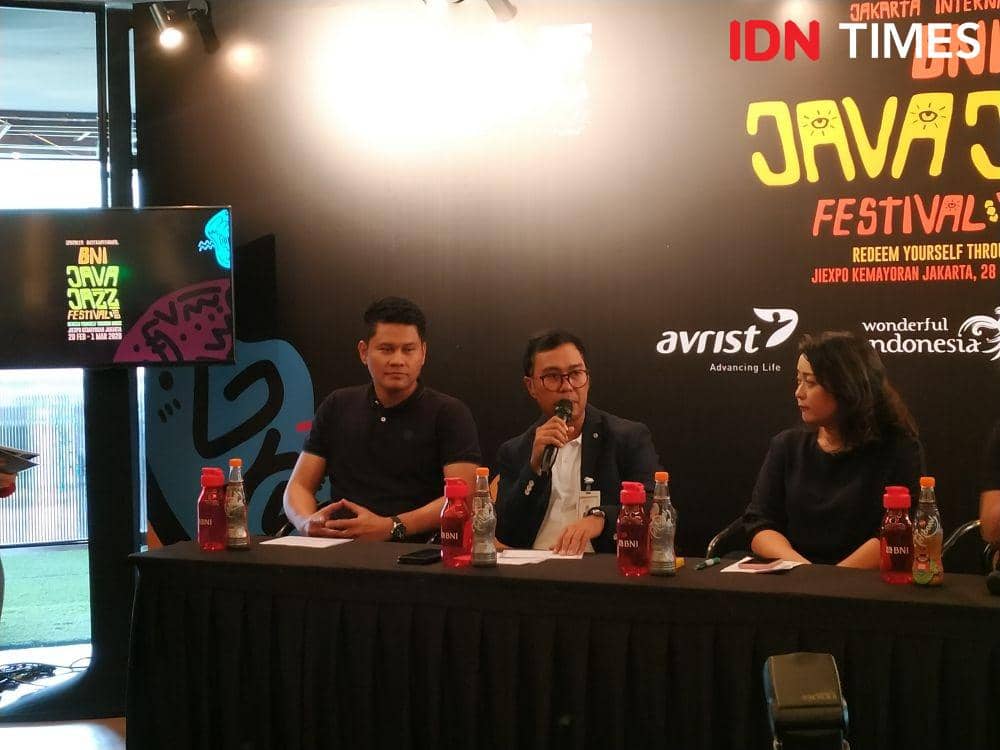 (tengah) Deputy Division Head Consumer & Retail Lending Bank BNI, Indomora Harahap dalam press conference BNI JJF 2020 di Jakarta. 15 Januari 2020. IDN Times/Nadia Umara