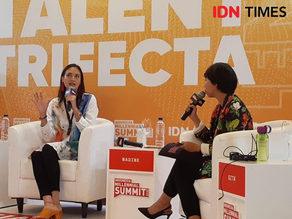 Nadine Chandrawinata dalam panggung Talent Trifecta IMS 2020, IDN Times/Vamela