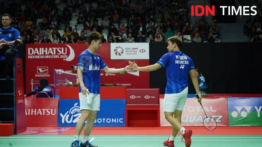Kevin Sanjaya Sukamuljo/Marcus Fernaldi Gideon di Indonesia Masters 2020 (IDN Times/Kevin Handoko)