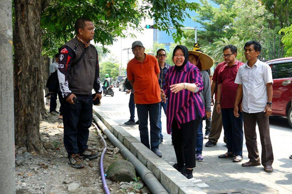 Wali Kota Surabaya Tri Rismaharini saat tinjau kawasan Darmo Park Surabaya, Sabtu (18/1). Dokumentasi Humas Pemkot Surabaya.
