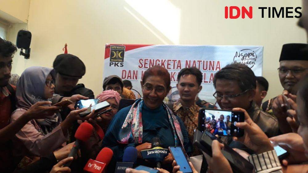 Susi Pudjiastuti memberikan keterangan pers. (IDN Times/Indiana Malia)
